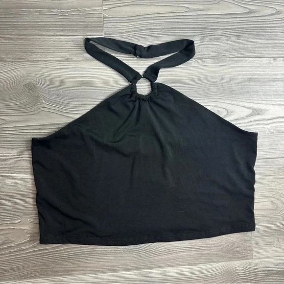 Garage Black Halter Top with Button Closure and Ring Detail - Picture 1 of 3